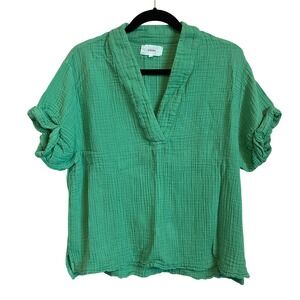Xirena Women's‎ Green Cotton Gauze Short Sleeve Top Blouse Shirt Size S